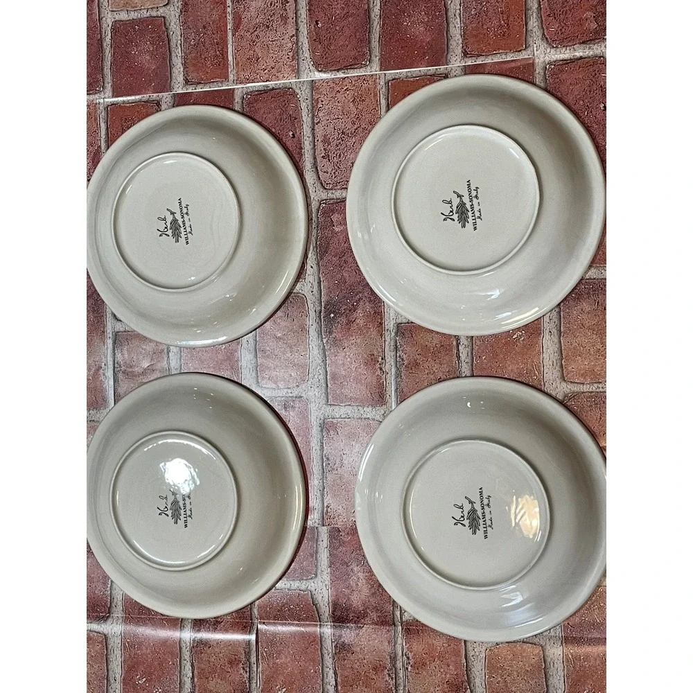 Williams Sonoma Herb Pasta bowl Set of 4 Embossed Botanical Cream Italy